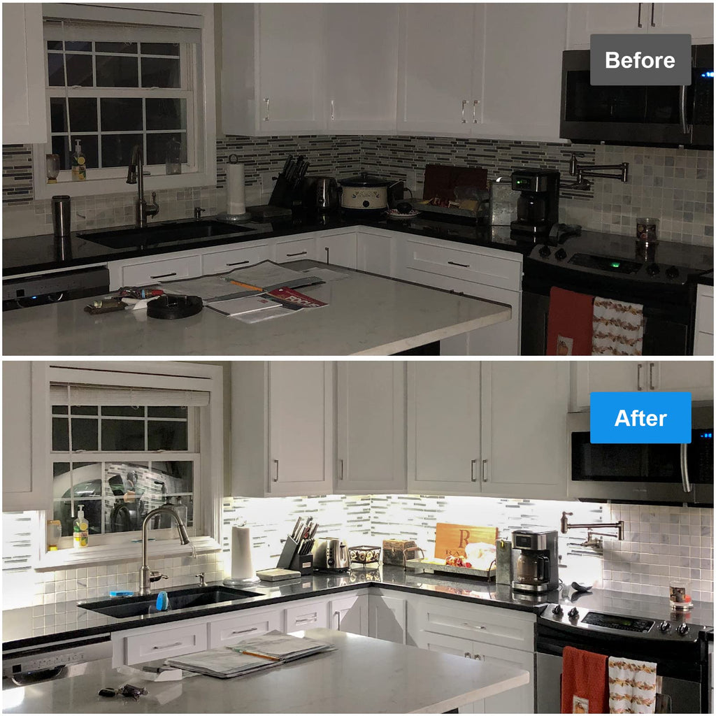 Kitchen Under Cabinet LED Lighting Kit, Super Bright, 6 PCS 12 Inches Light Bars, Plug-in or Hardwire Power Adapter