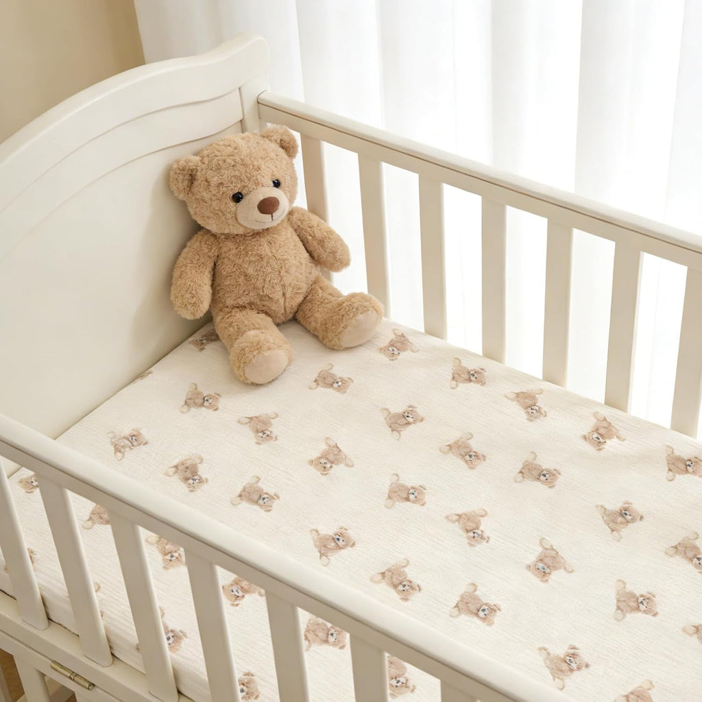Organic Cotton Muslin Baby Crib Bedding Set 3 Piece Soft for Infant Newborn Toddler Boys Girls 52"x28", Nursery Bed