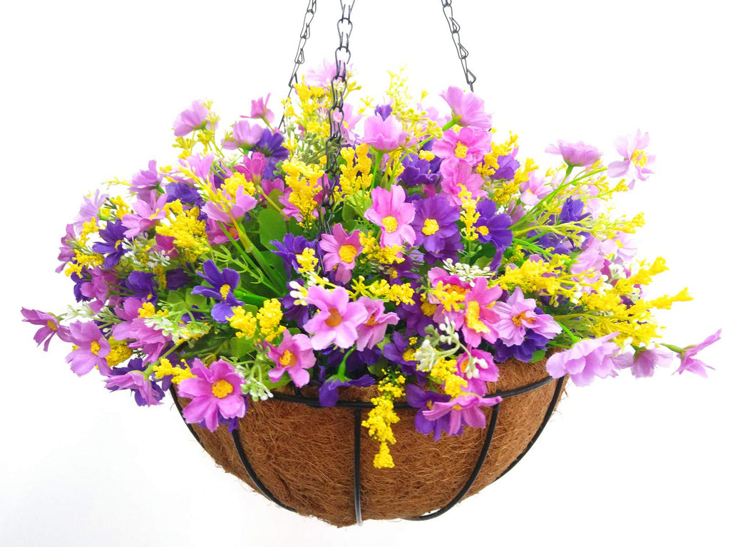 Silk Flower Chain Hanging Basket Flowerpot Artificial Daisy Fake Flowers Purple (Medium Basket)