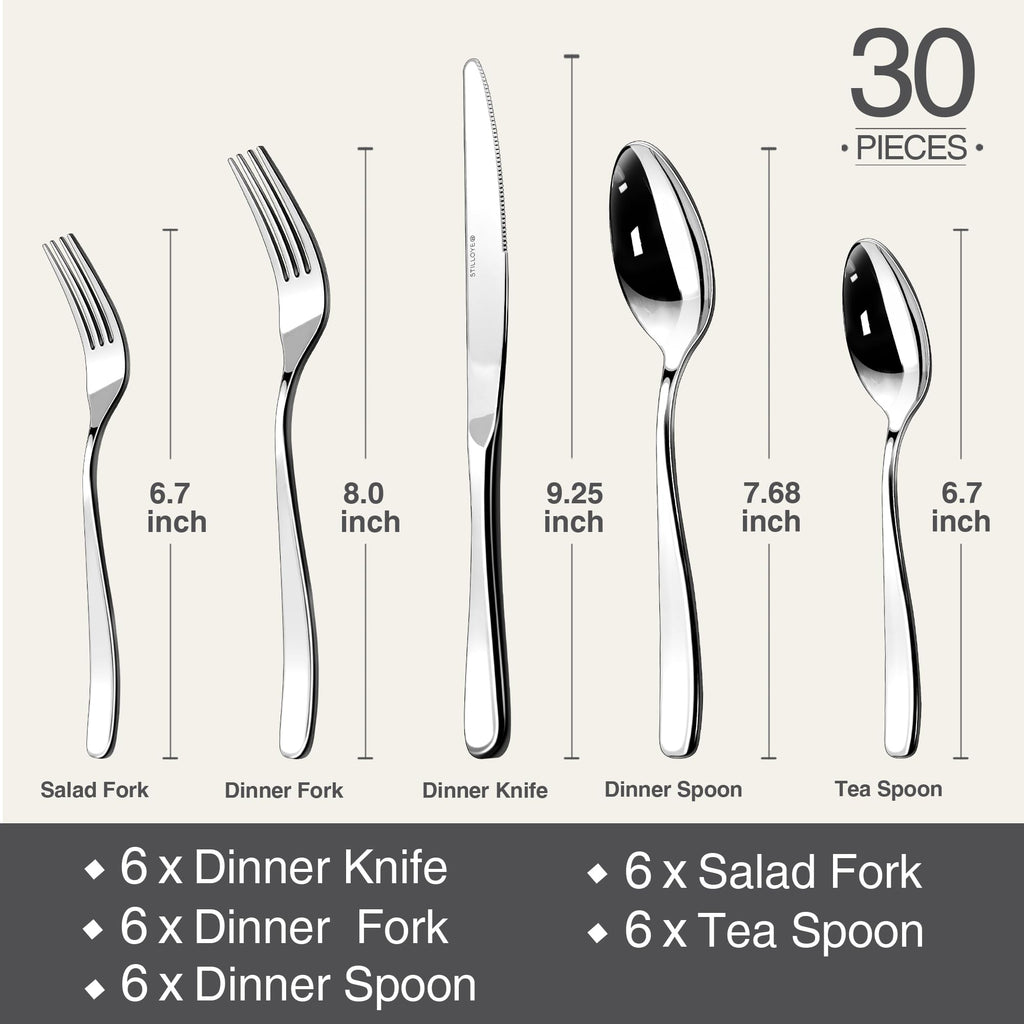 18/10 Silverware Set for 6, 30 Piece Stainless Steel Flatware Cutlery Set