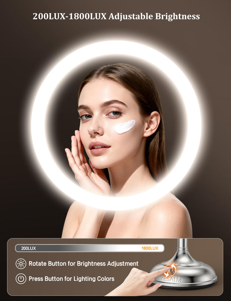 2026 Upgraded 20X lighted makeup mirror with magnification, 9" 1X10X Magnifying Mirror with 3 Color Modes &