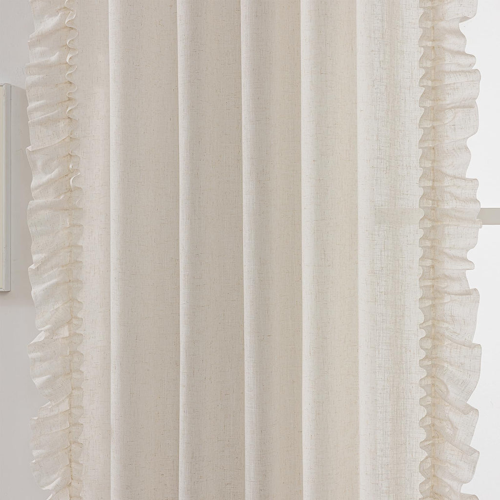 Farmhouse Linen Curtains with Ruffled Edges 47 x 84 Inch, 2 Panels