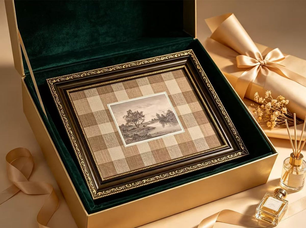 Vintage Gold Framed Landscape Wall Art, River Tree Sketch Canvas Wall Art