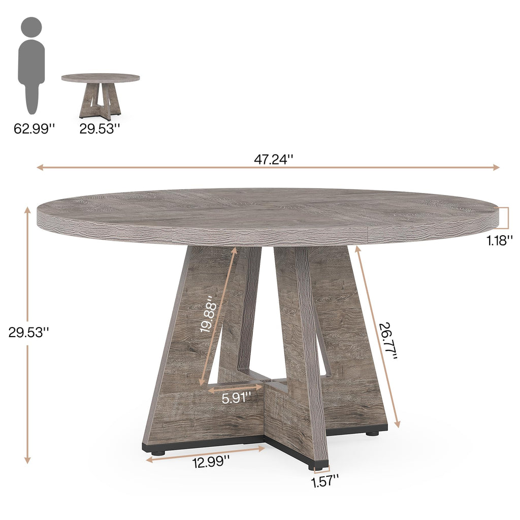 Farmhouse Dining Table, 47 Inch Round Dinner Table for 4 (Grey)