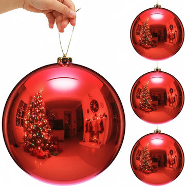 8" 4 Pcs Large Christmas Ornaments Ball, Shiny Red