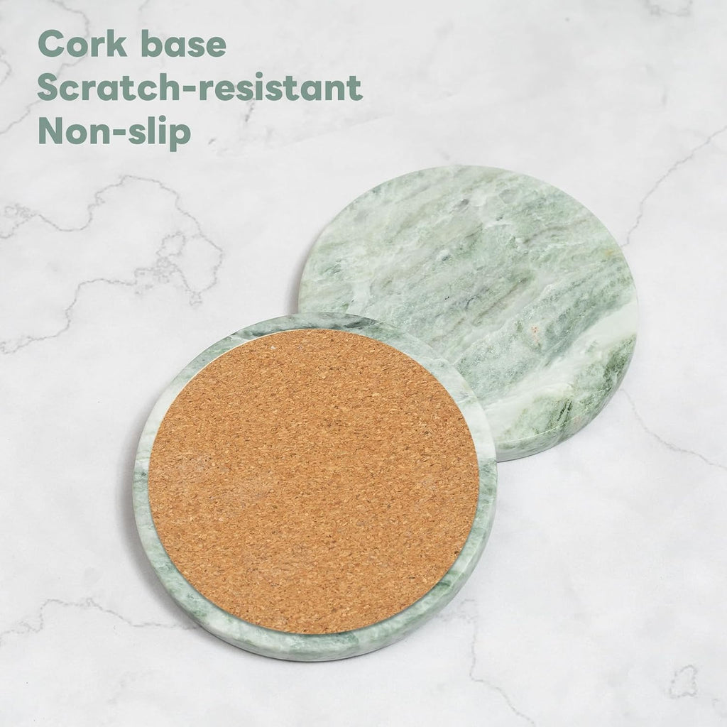 Green Marble Drink Coasters, Natural Stone Coasters, Elegant Home Decor - Set of 4