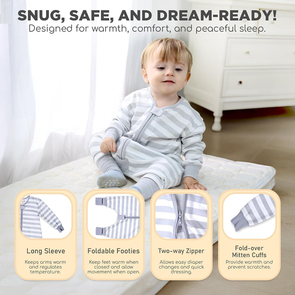 Cotton Toddler Sleep Sack with Feet, 0.5 TOG Long Sleeve Sleep Bag