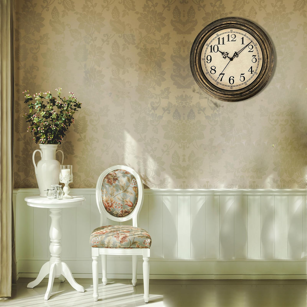 Extra Large Retro Wall Clock, 16'' Non Ticking Classic Silent Vintage Wall Clocks Decorative Kitchen Living Room