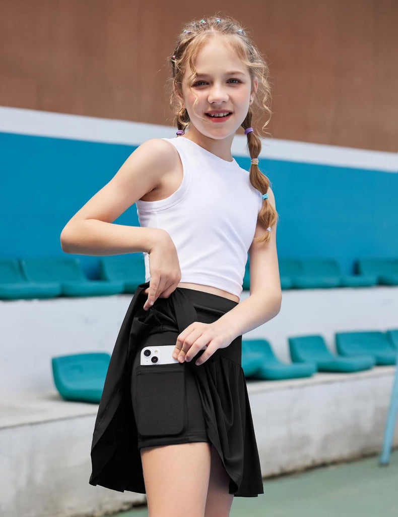 Girls Tennis Skirts with Pockets Kids Athletic Pleated Golf Skorts