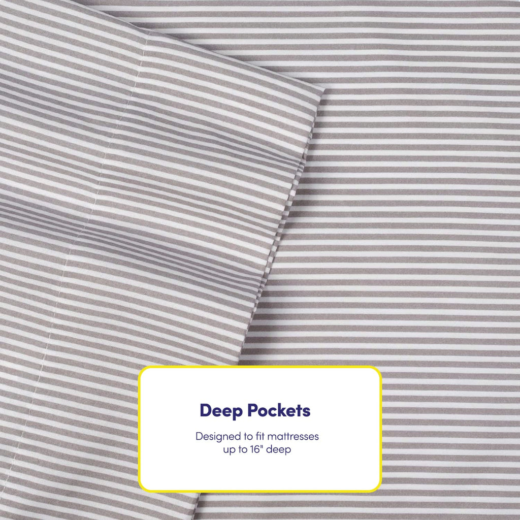 Sheets Stripe Grey - 6 Piece 1500 Supreme Collection Fine Brushed Microfiber Deep Pocket Sheet Set