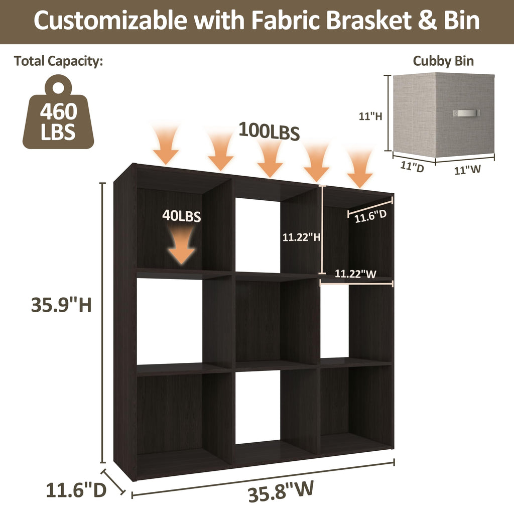 9 Cube Storage Organizer, Stackable Wood Cubby Bookshelf Espresso