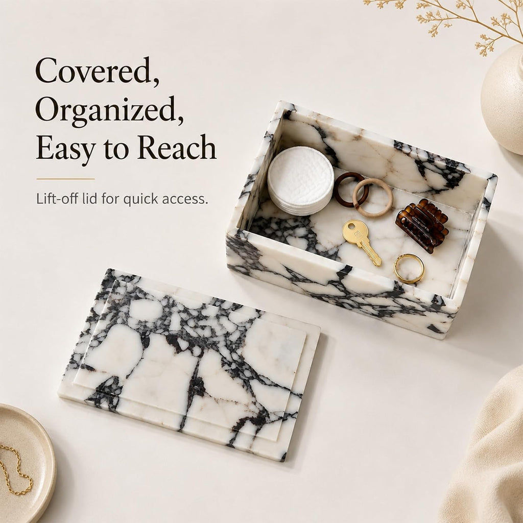 Natural Marble Rectangle Jewelry Box with Lid, 7.87