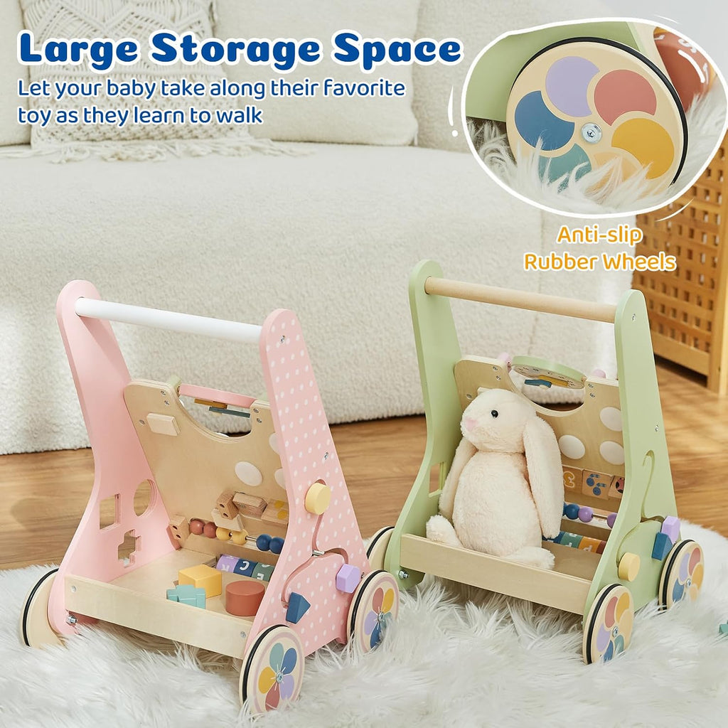 Wooden Baby Walker with Adjustable Wheels, in-1 Montessori Push Walker