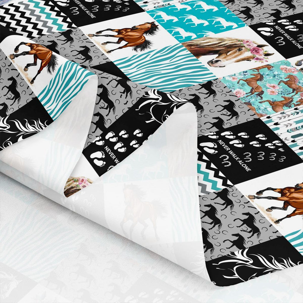 Horse Flannel Fabric By The Yard, Western Farmhouse Upholstery Fabric, Soft Not Stretchy Boho Arrow Teal Zebra Stripe