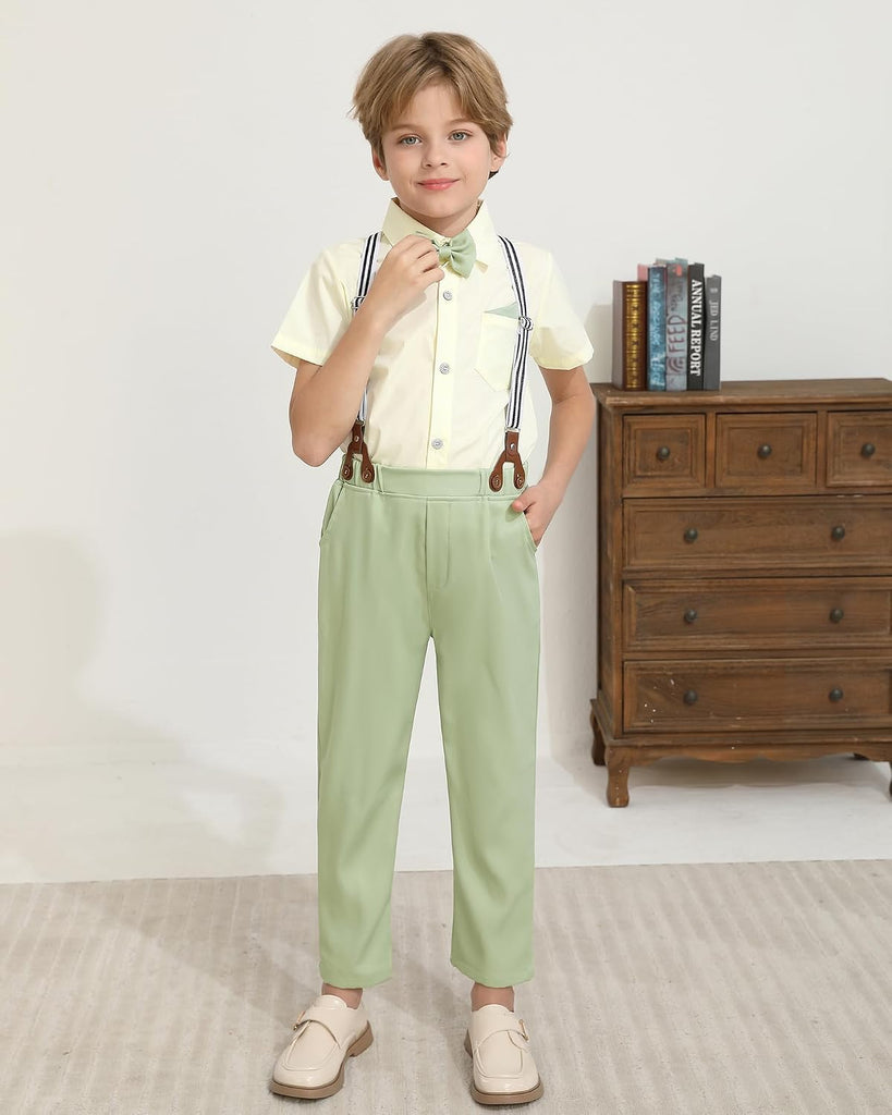 Toddler Boy Clothes Suit Wedding Outfit Boys Dress Shirt+Bowtie+Suspender Pants, Kids Gentleman Formal Set