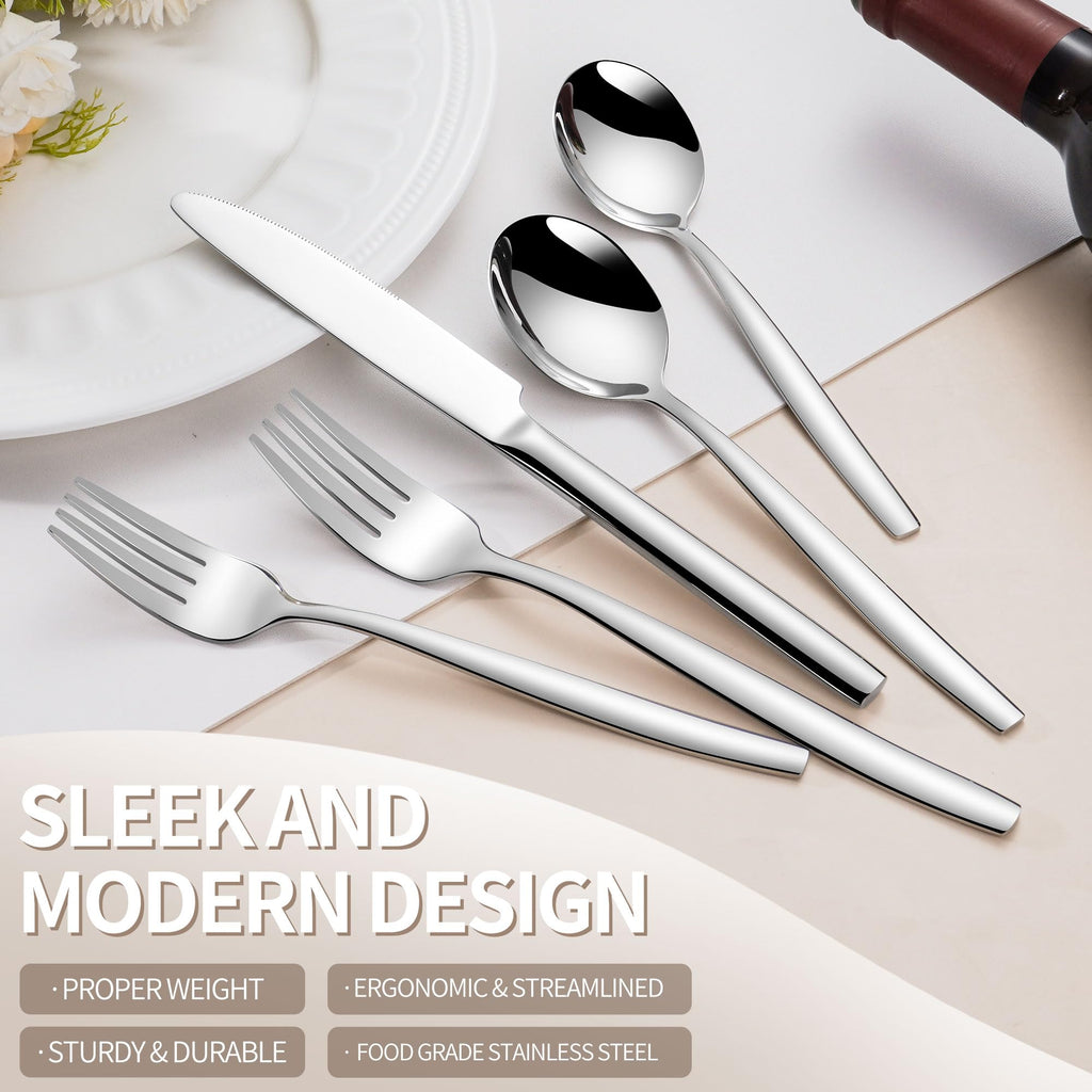 18/10 Stainless Steel Silverware Set, 40 Pieces Modern Flatware Set for 8