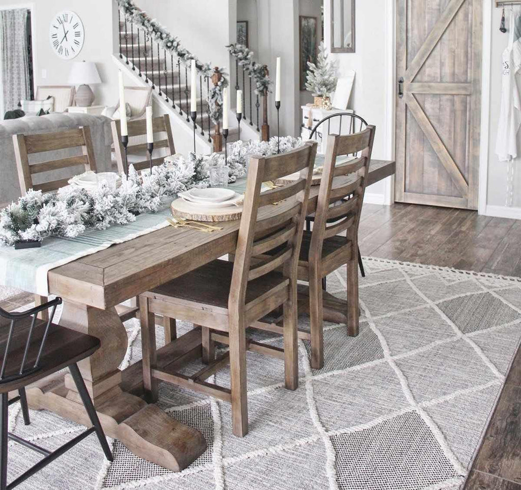 Norvelt Hallway, Kitchen Runner Rug - Geometric Diamond Trellis Striped Border - Bohemian Transitional Moroccan Boho