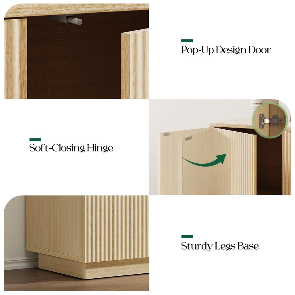 Sideboard Buffet Cabinet with Storage - 47" Fluted Coffee Bar Cabinets Credenza with Adjustable Shelves, Accent
