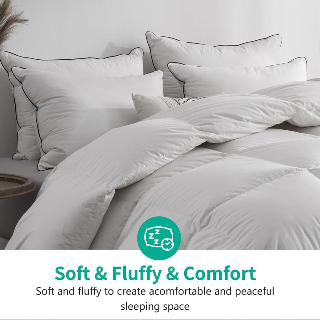 Organic Full Feathers Down Comforter - All Seasons 100% Cotton Quilted Duvet Insert