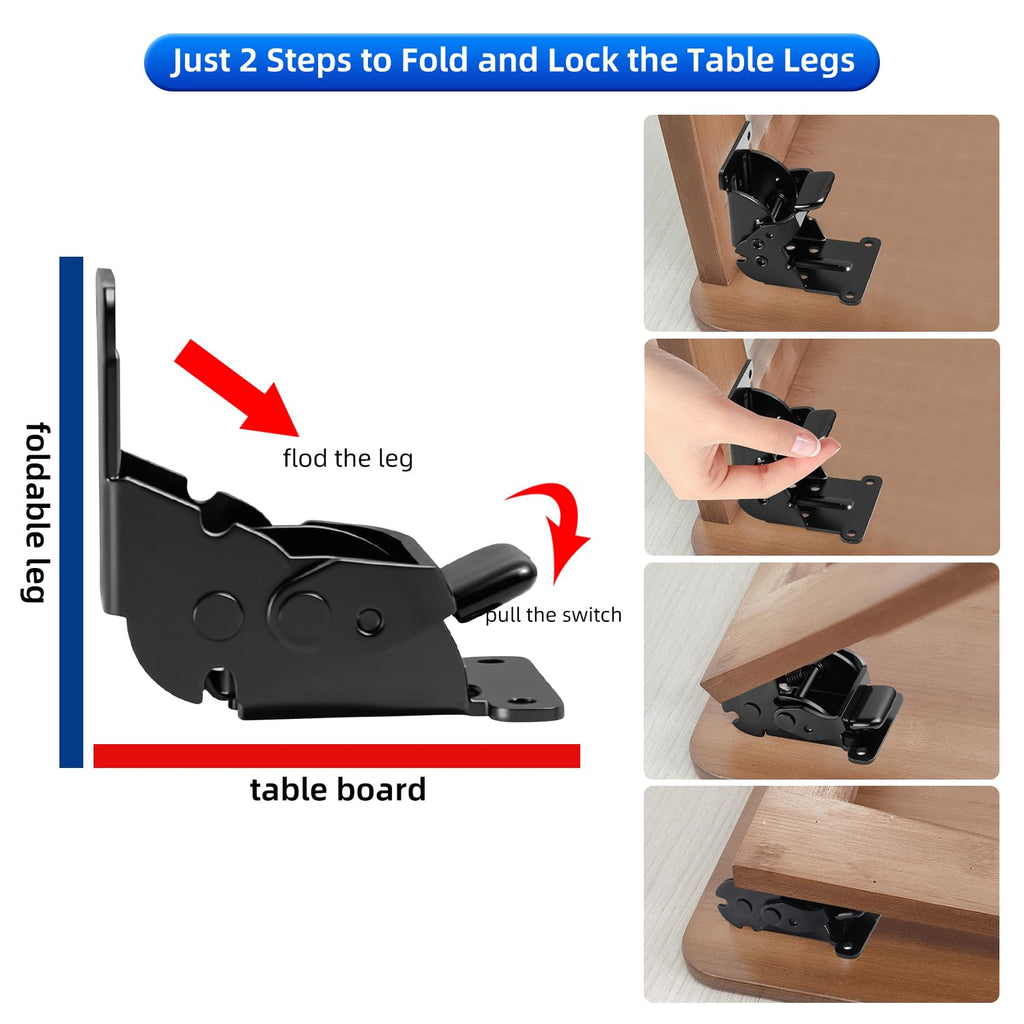Folding Brackets 4 Pack, Heavy-Duty Self-Locking Hinges with Screws, Foldable Lock Extension Support Brackets for