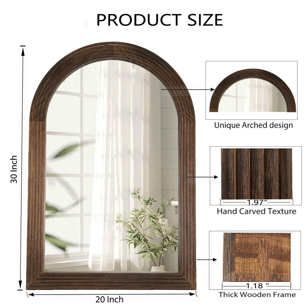 Arched Mirror, Farmhouse Decor Solid Wood Frame Wall Mirror, Bathroom Mirrors, Large Vintage Mirror, Foyer (Coffee