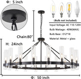 Black Wagon Wheel Chandelier with Glass Shape Large Farmhouse Chandeliers Lighting,Hanging Ceiling Round Pendant Light Fixtures for High Ceiling (Black + Glass Shape) A115-B0D1KDQ3HZ
