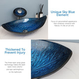 23"x14" Blue Bathroom Vessel Sink, Leaf Shape Tempered Glass Sinks And Faucet Combo