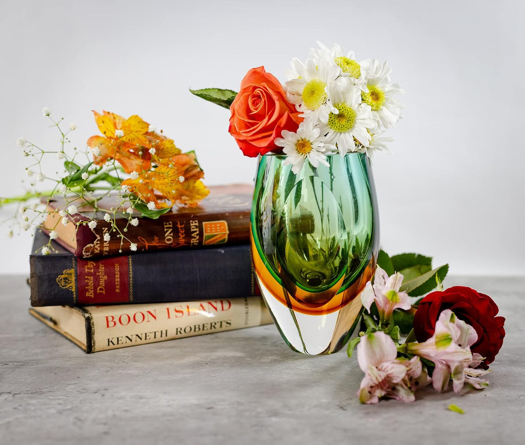 Rimini Murano-Style Art Glass Flower Vase Centerpiece, 6 Inch