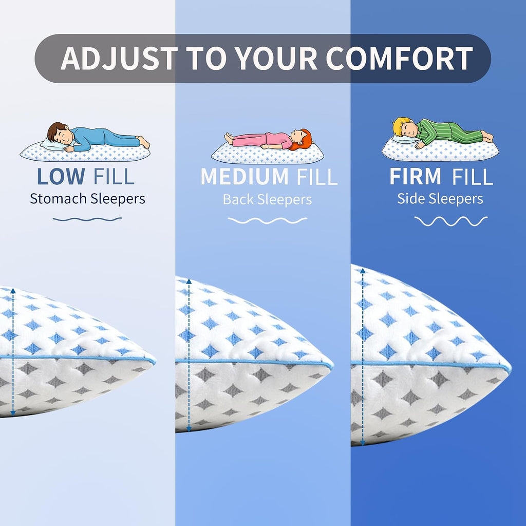King Size Pillows Set of 2 for Sleeping, Cooling Adjustable Memory Foam Pillows, Dual Fill Design Helps Maintain