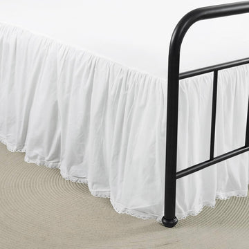 Twin Bed Skirt 18 Inch Drop White - Ruffled Dust Ruffle with Lace Trim, 100% Cotton Soft Breathable Bed Skirt for