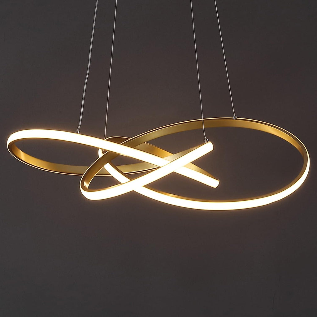 25" Gold Painting Modern Abstract LED Pendant Light, Integrated Dimmable Metal Chandelier for Dining Room, Kitchen
