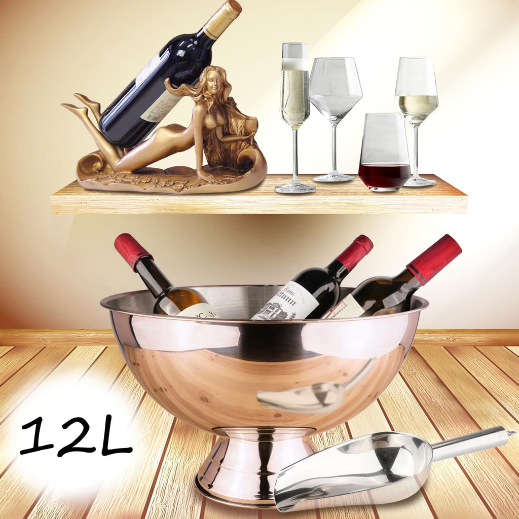Large Champagne Bowl, 12L Ice Bucket with Scoop, Stainless Steel, Silver, Round, No Lid, Ice Bucket, BUCKET - Set of 2