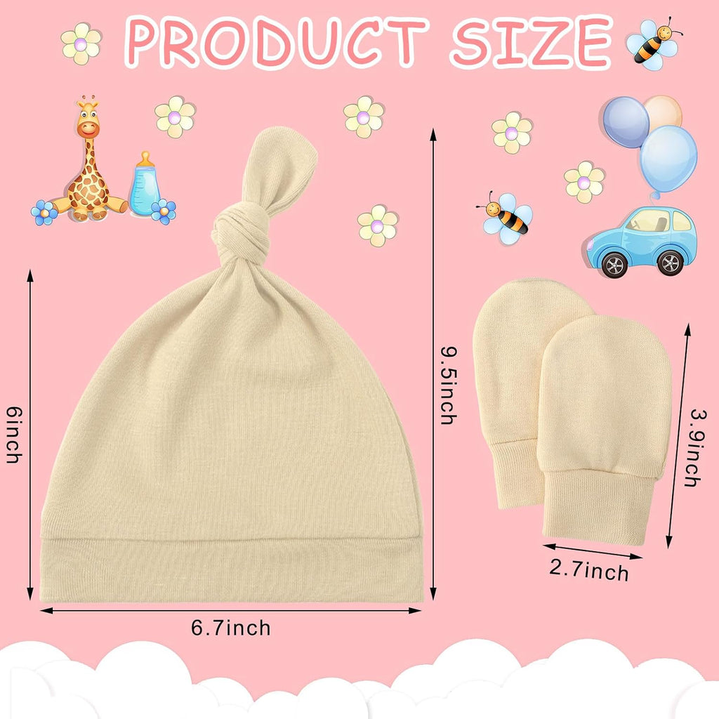 10 Set Newborn Mitten and Hat Knot Beanie 0-6 Months Unisex