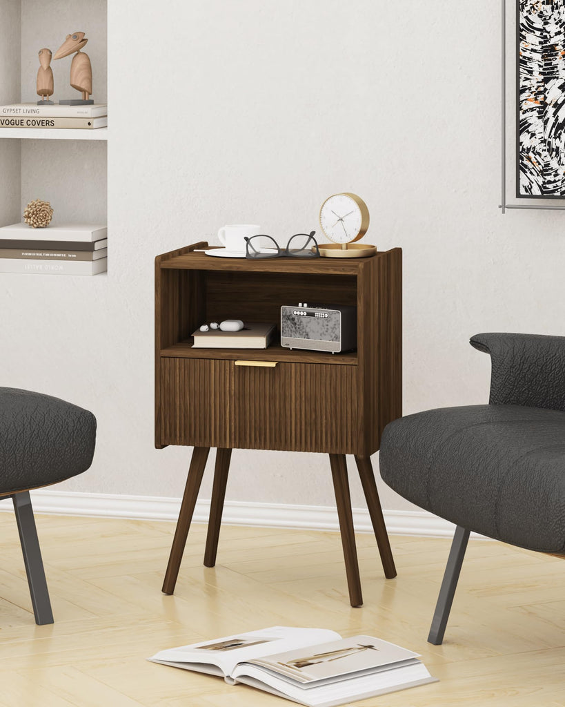 Nightstand, Modern Bedside Table with Storage Drawer and Open Wood Shelf, and Small Spaces, Accent Night Stand with
