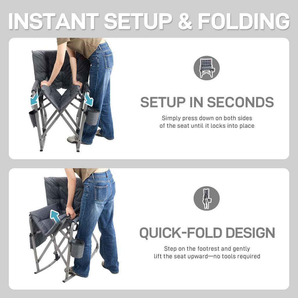 Lightweight Folding Rocking Camping Chair, Padded Portable Rocker Chair, Lawn and Outdoors, Heavy Duty Hard Armchair