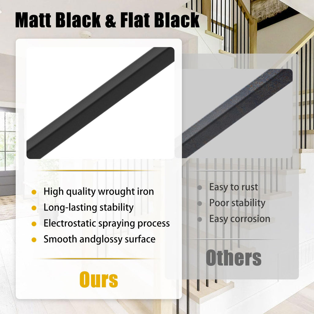 30 Pcs Iron Balusters for Staircase, 1/2" x 44" Wrought Iron Baluster, Square Metal Balusters Hollow Straight Iron