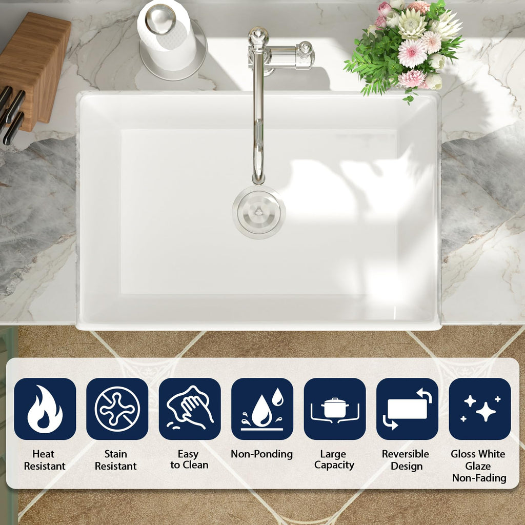 White Farmhouse Sink 30x20