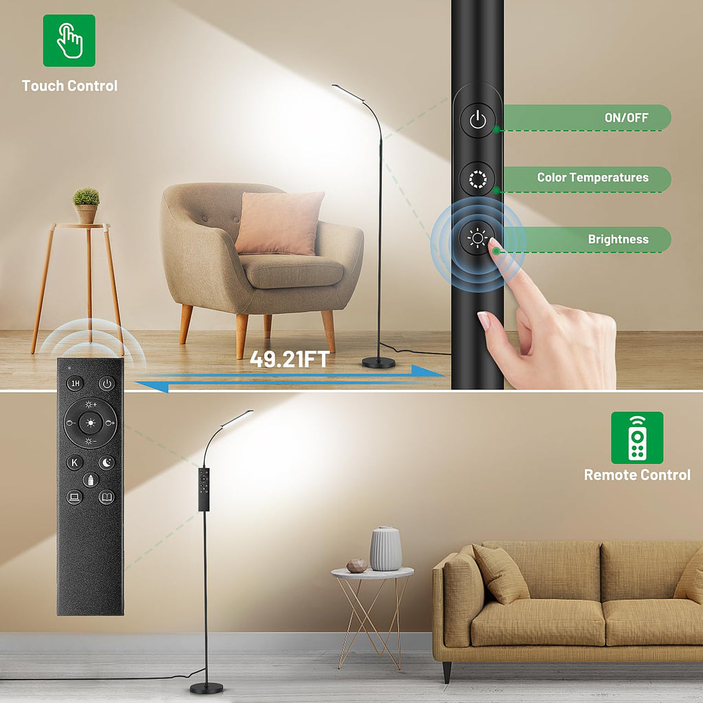 Dimmable LED Floor Lamp, Super Bright Reading Lamps Floor Standing lamp with Remote & Touch Control, Stepless Dimming