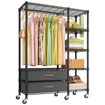 F3R Heavy Duty Clothes Rack(With Lockable Wheels)Freestanding Clothing Racks for Hanging Clothes, Adjustable Closet