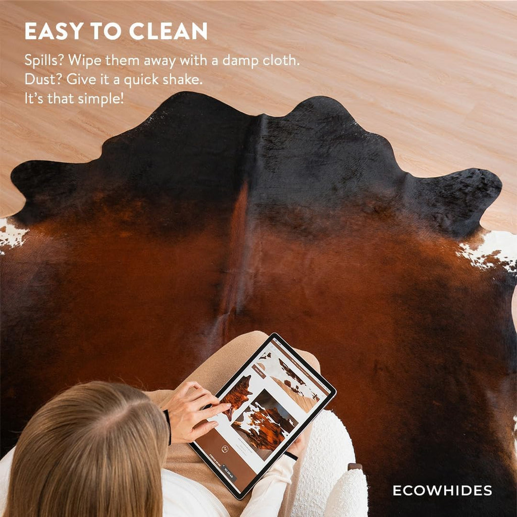 100% Genuine Brazilian Cowhide Rug - Mahogany - Luxury Cowskin Leather Area Rug Décor 7 x 6 feet