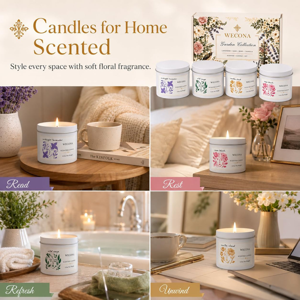 Scented Candles Gift Set, 4 Pack Soy Candles for Women - Set of 4