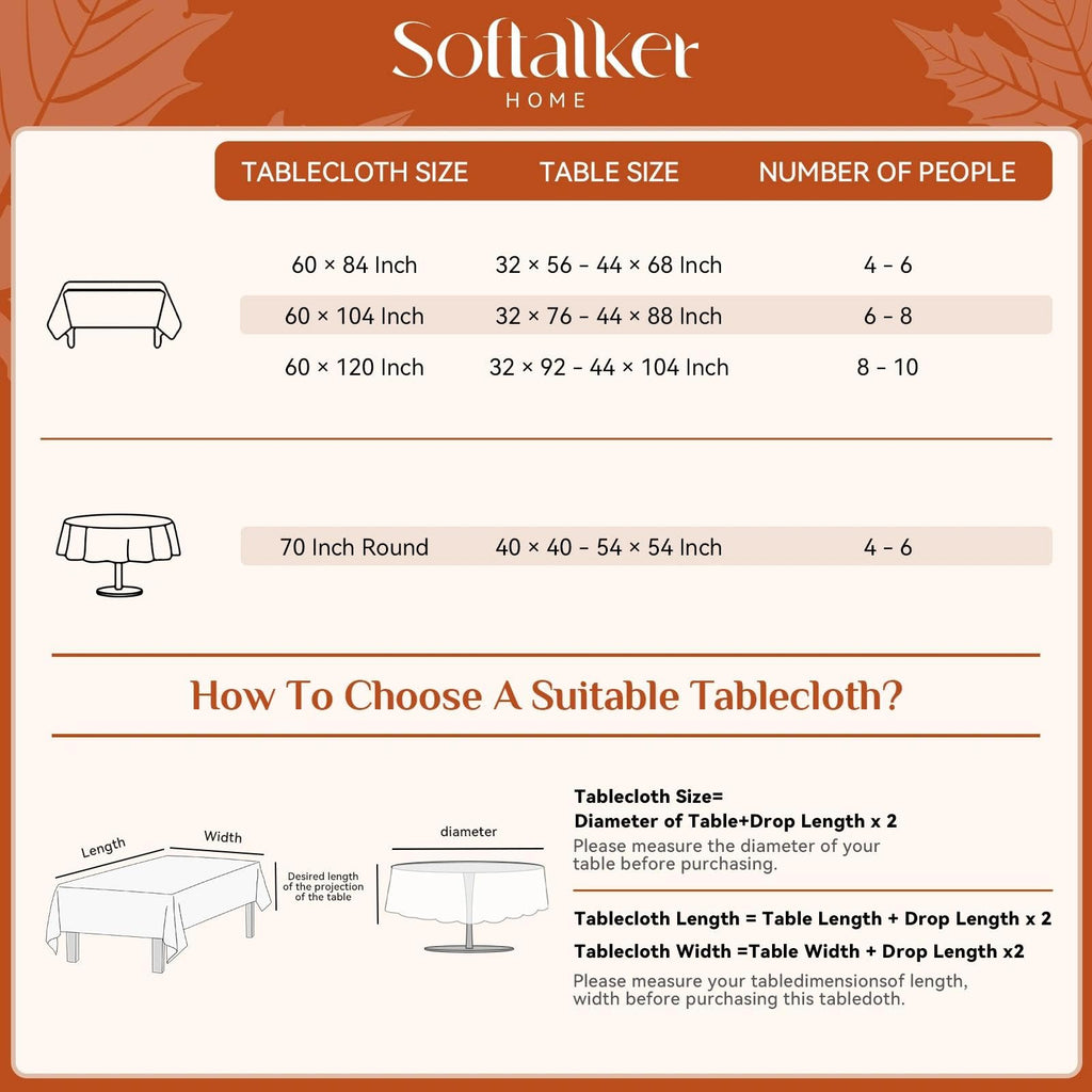Fall Faux Linen Tablecloth 60x84 inch Rectangular, Water Resistant