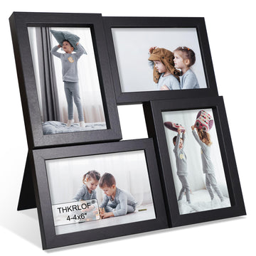 4x6 Picture Frames Collage 1 Pack, 4 Opening Multi Family Photo Collage Frames with Real Glass for Wall Hanging or