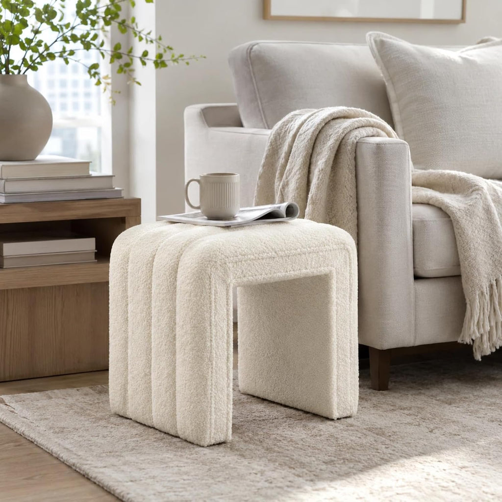 Vanity Stool Chair, Modern Teddy Velvet Ottoman Footrest, Sofa Bench Footstool Extra Seat, Home Decor for Makeup