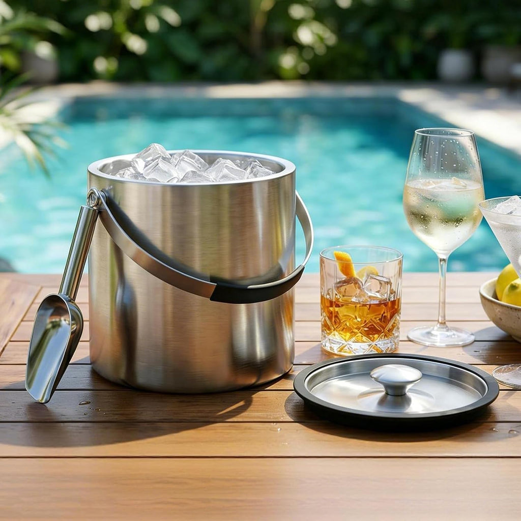 3.2L Double Wall Stainless Steel Ice Bucket for Parties with Lid, Scoop