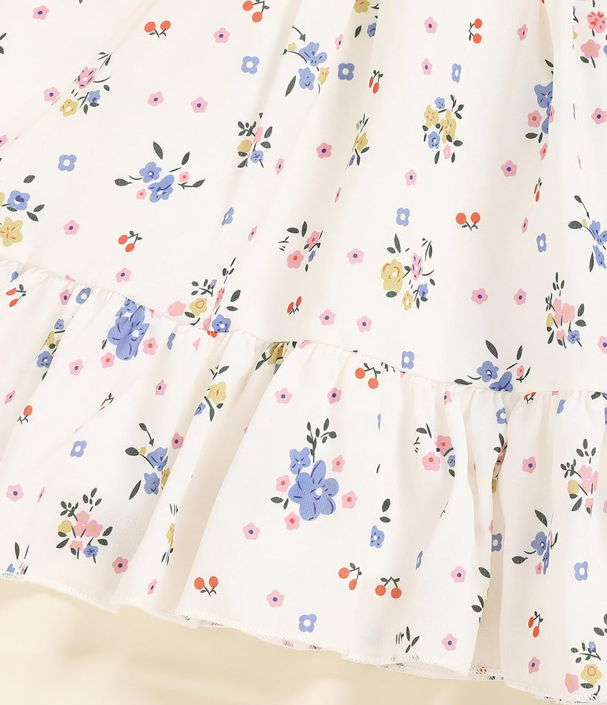 Toddler Girl Floral Smocked Dress, Sleeveless Chiffon A-Line Sundress for Summer Beach Party