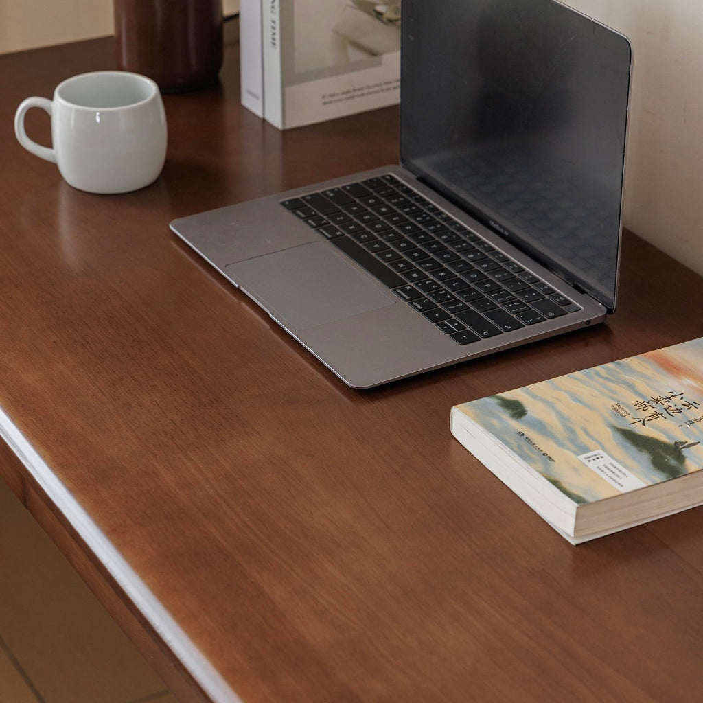 Solid Wood Desk with Drawers (Walnut Color, 39.4inch)