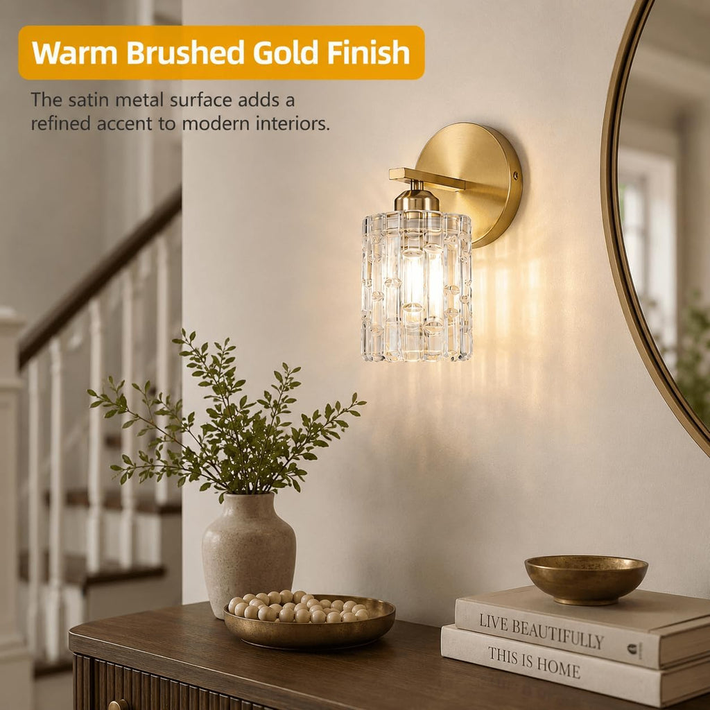 2-Pack 1-Light Modern Matte Black Crystal Wall Sconces, Hardwired Indoor Bathroom Vanity Light Fixtures, Crystal Over
