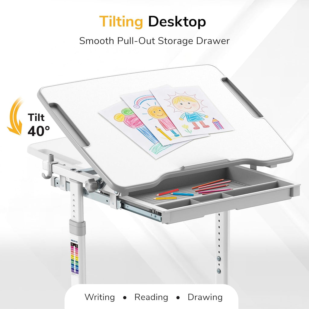 Kids Desk and Chair Set Height Adjustable up to 30" Ergonomic for School - Table and Chairs for Student 26" x 18"