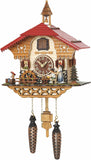 Trenkle Quartz Cuckoo Clock Black Forest House with Moving Black Forest Woman and Mill Wheel, with Music TU 4215 QM
